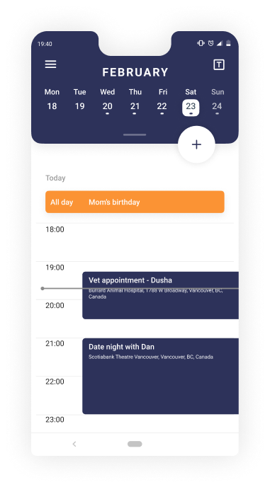 Schedule App Full day screen