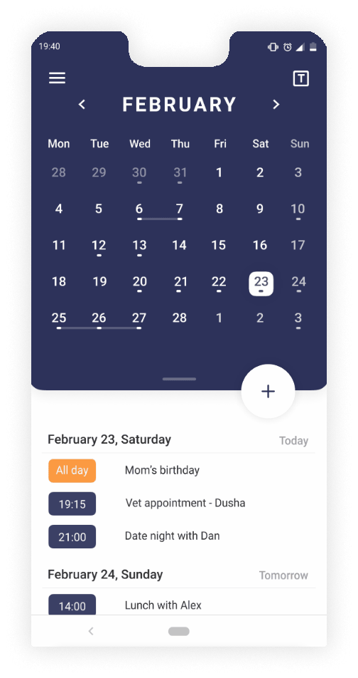 Schedule App - calendar’s home screen